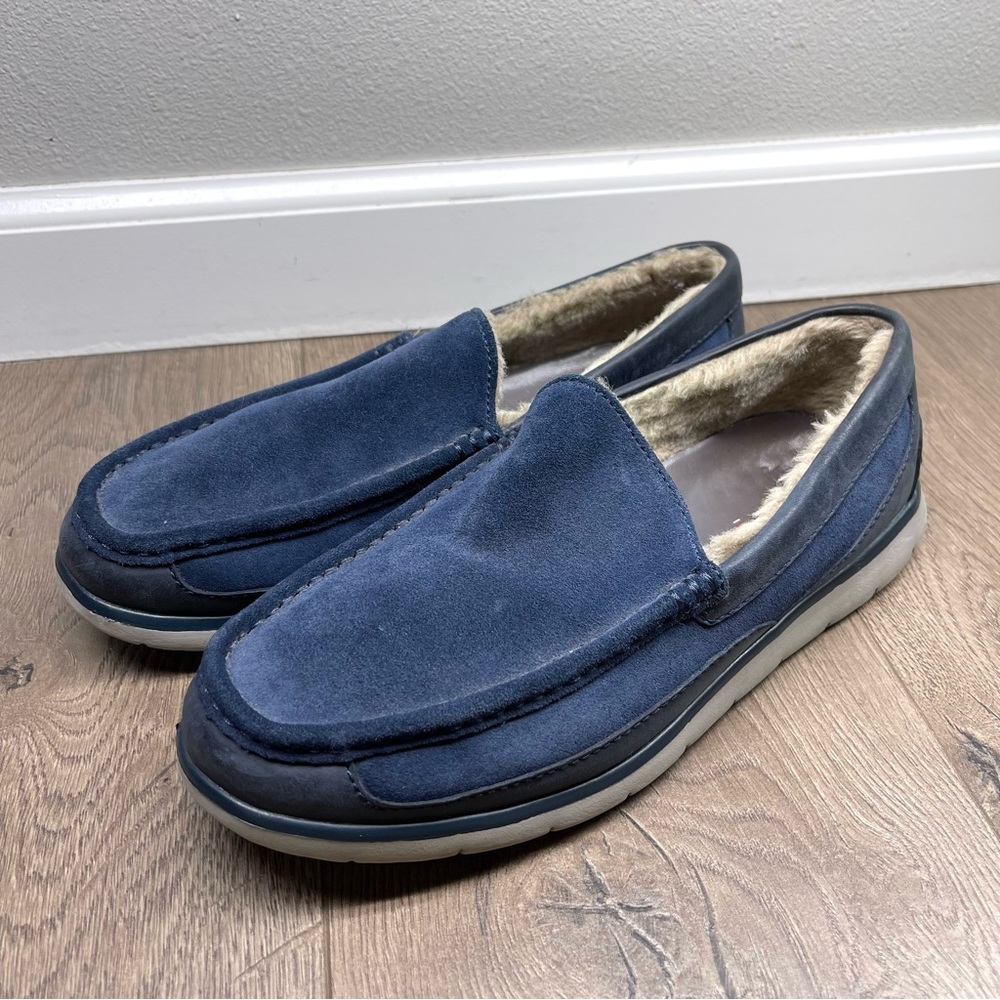 UGG Fascot Slip On Sheepskin Lined Shoes Dark Navy Suede Upper Size 8.5 Men’s